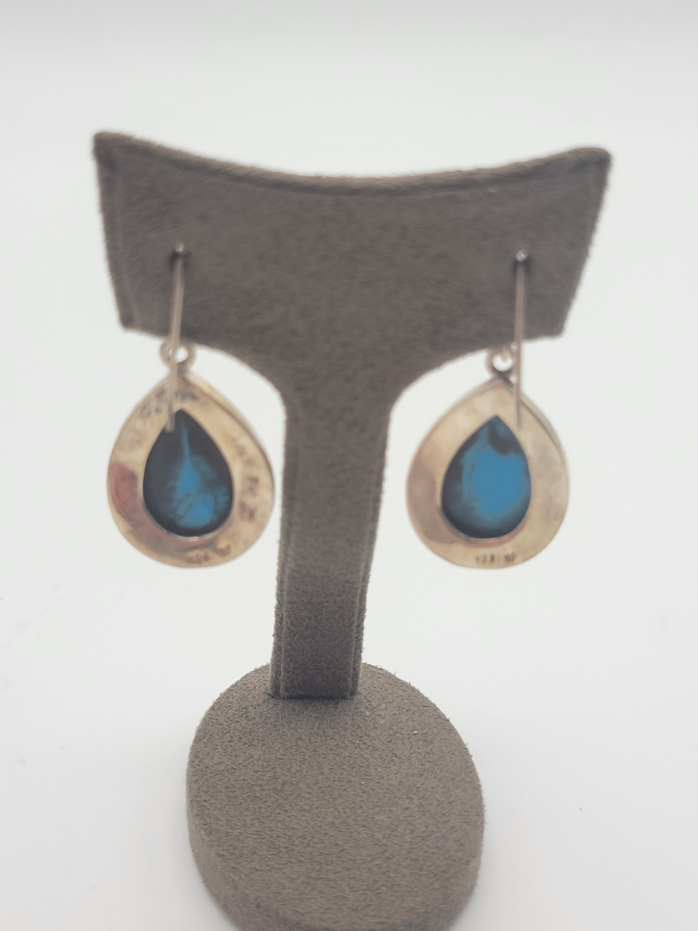 Sterling Silver Nickel Free Turquoise Dangle Tear drop Earrings - Picture 5 of 8